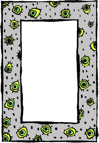 The image shows a simple black and white illustration of an open door with eyes drawn on it to represent peeking through from another room.