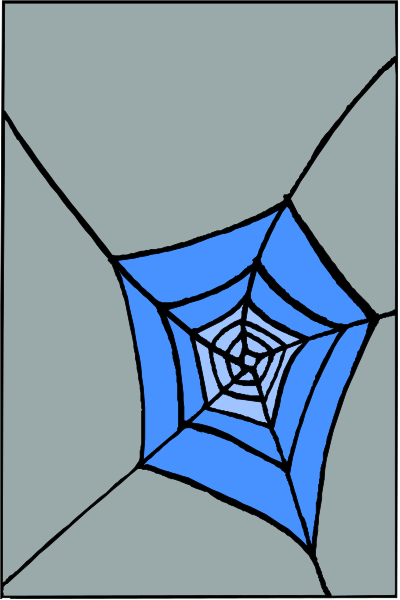 The image shows a blue spider web with eight points against a gray background.