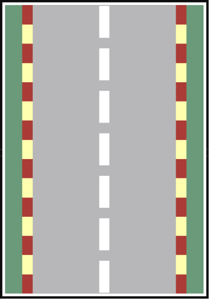 The image shows a simple representation of an empty road with red stripes on either side within what appears to be a vehicle lane marker graphic.
