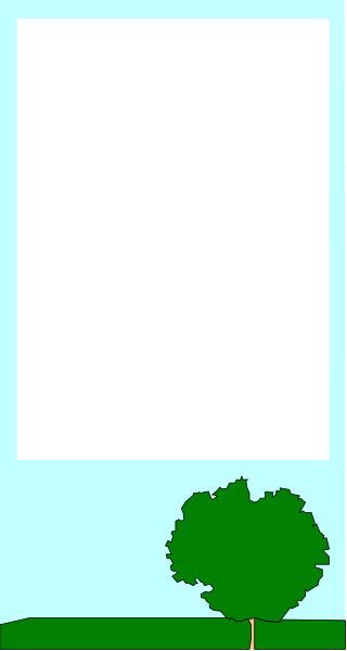 The image shows a pixelated tree growing outside of an open window with no leaves on it against a clear sky background.