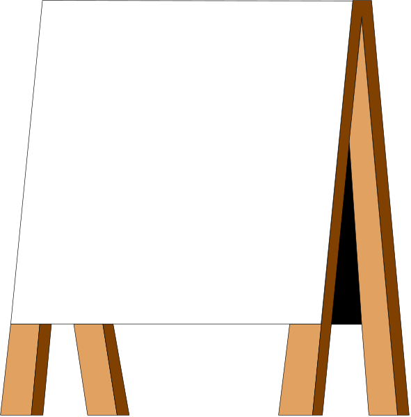 The image shows a blank whiteboard on an easel with two different backgrounds: black for the left side of the clip-art and brown wood grain texture for the right side.