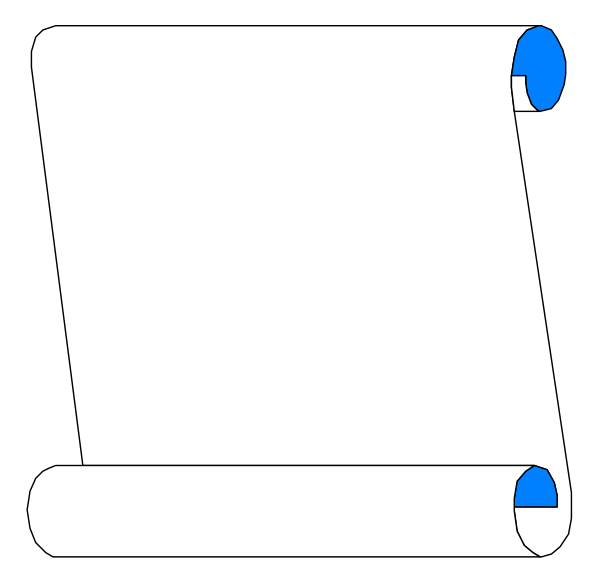 The black and white illustration shows a blank piece of paper with two blue lines on it placed within an open book that is lying flat against a dark background.