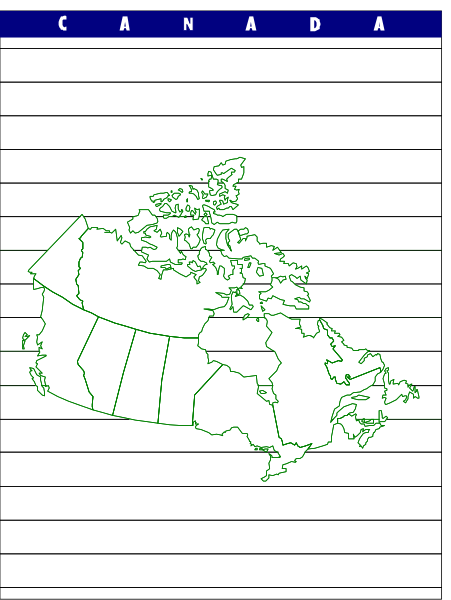 The image shows a map of Canada with provinces labeled on it within an Excel spreadsheet grid that includes columns for "Canada" at top left corner and rows representing different years from 1980 to present, indicating data over time. There is also text in green highlighting the province Quebec. This appears to be part of a financial or statistical report related to Canada's provinces. The image has an informational purpose with no artistic elements beyond being placed within spreadsheet cells and having borders around it for emphasis on its content.