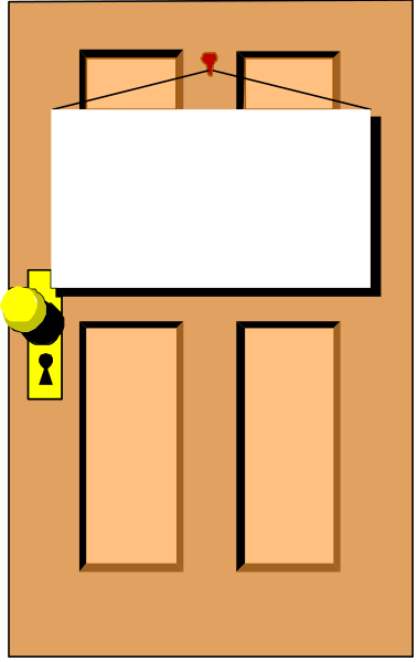 The picture shows a cartoon of an open door with two signs on it: "For Sale" at top left corner and another sign below that says something in Spanish (not fully visible). There is also a yellow key hanging from one side, indicating someone might be inside or about to enter the house.