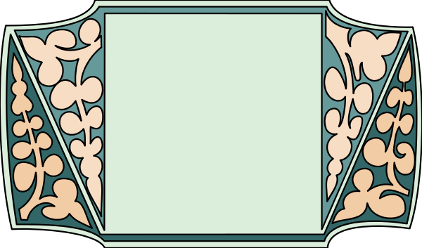The image shows a decorative border with an empty space at its center where text could be placed; it has intricate patterns resembling floral designs in shades of blue on what appears to be white background, and there is no visible content within this frame.