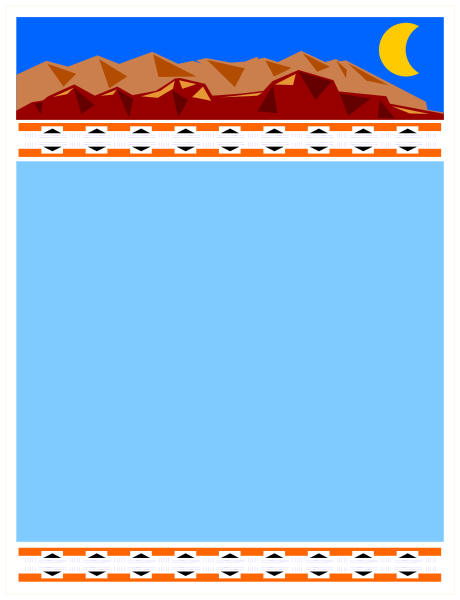 The image shows a stylized depiction of an open book with blank pages inside it against a backdrop that includes mountains under a blue sky at sunset on one side and what appears to be desert landscape in shades of orange, red, yellow, green, and brown tones on the other.