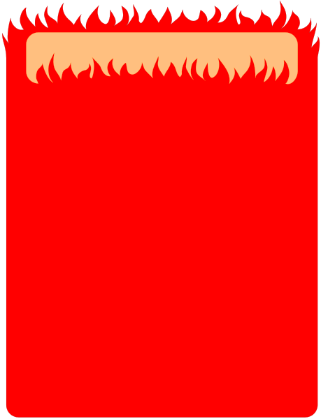The image shows a red book with flames on it against an unseen background.