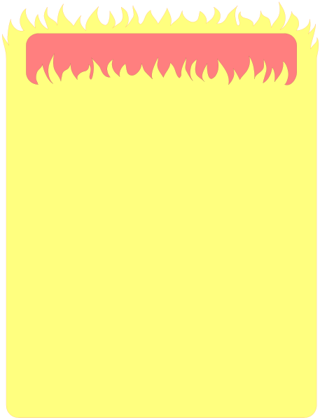 The image shows a blank yellow paper with red flames at its top edge on what appears to be an electronic device screen displaying it as if being viewed from above in portrait orientation.