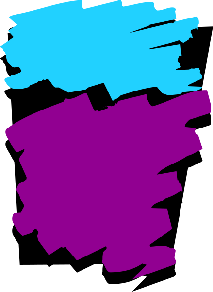 The image shows a purple background with two abstract shapes that resemble torn paper strips on top of each other against a black backdrop.