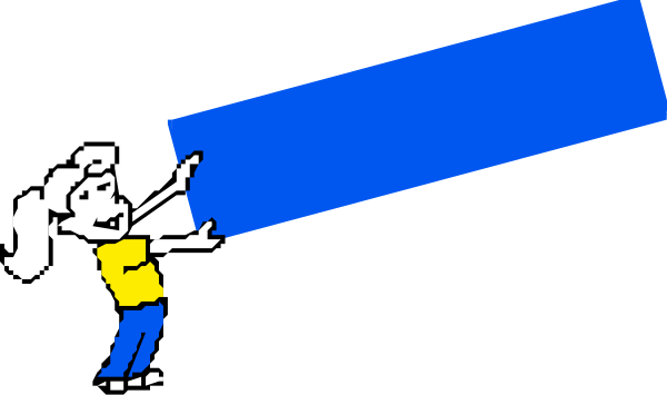The image shows a pixelated scene with two characters: on the left side is an animated character holding what appears to be a blue object that resembles a book; this character has yellow hair and seems surprised, as indicated by their wide eyes and open mouth. On the right side of the frame stands another figure who looks like they are casting or launching something towards the first character with one hand while pointing in the same direction with the other hand. The background is dark grey, providing a stark contrast to both characters' outfits: the left-side character wears blue and yellow clothing