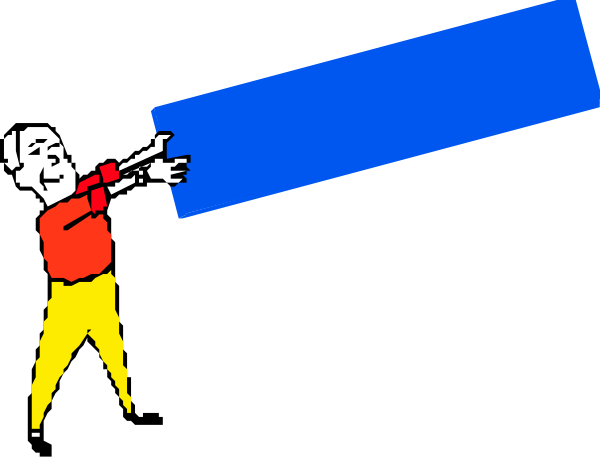 The image shows a cartoon of two characters: an adult figure with red hair wearing yellow pants is throwing something blue towards another character who appears to be in distress; both figures have exaggerated facial expressions typical for comic-style illustrations, and there's no text present within this small clip art.