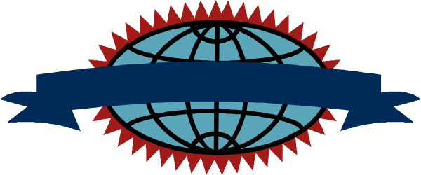 The image shows a stylized graphic of an abstract globe with red lines connecting it to other elements that resemble continents on either side; there is no text present in this clip-art illustration.