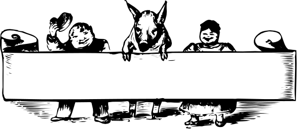 The black and white photo shows a blurry scene with three figures that appear to be dogs sitting at what seems like an outdoor table in front of some sort of structure; there's also text on top left corner, but it is not legible due to low resolution.