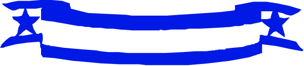 The image shows a blue ribbon with white text on it against a grey background.