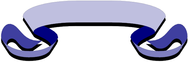 The image shows a blue ribbon with two loops on either end against a gray background.
