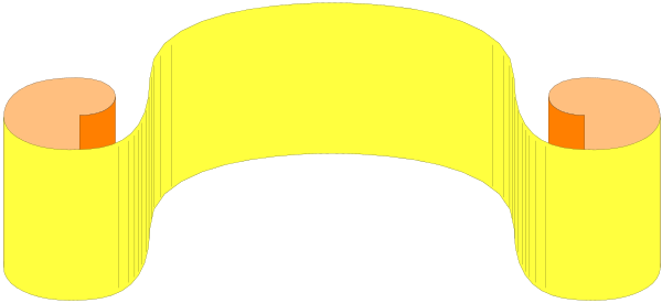 The image shows a simple line drawing of two yellow circles connected by an orange curve on what appears to be gray background with no additional context provided about any other elements in this small clip-art piece.