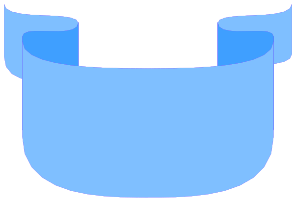 The image shows a blue bowl with two handles on either side of it against a gray background.