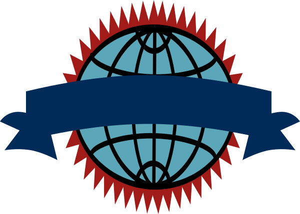 The logo features a globe with two crossed swords on either side of it, all set against an abstract background that includes red lines forming geometric shapes like stars and arrows pointing in different directions.