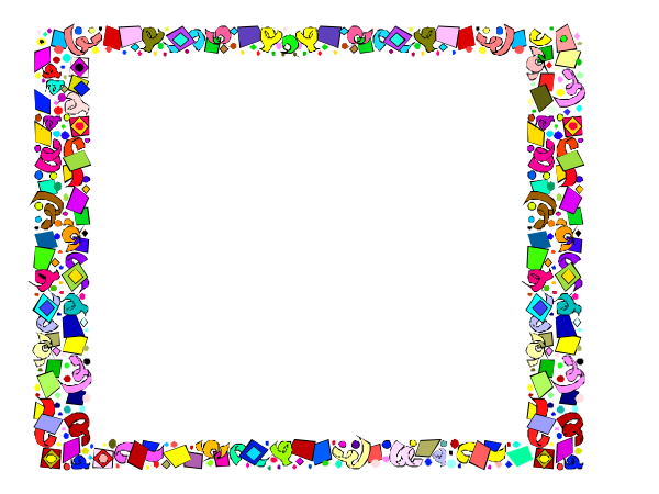 The image shows a colorful pixelated frame with various shapes inside it against a dark background.