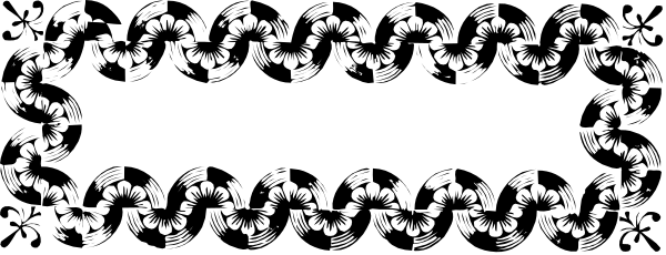 The image shows a black and white pattern with various shapes that resemble musical notes on staff lines against a dark background.