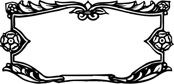 The black and white illustration shows a decorative scroll with intricate patterns at its ends on either side of what appears to be an open book in between them.