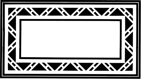 The image shows a black and white illustration of two decorative panels with intricate patterns resembling traditional Celtic knotwork designs on either side of an empty space in between them; there is no text, people, animals, actions, or setting depicted within this clip-art style graphic.