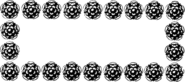 The image shows a black and white pattern with various shapes that resemble flowers arranged along an elongated line on what appears to be fabric or paper material.