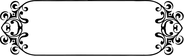 The image shows a white rectangular sign with an intricate black border featuring floral designs on top of it against a gray background.
