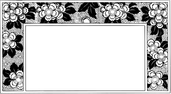The image shows a black and white floral border with an empty space at its center where text could be placed within it.