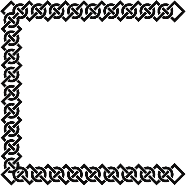 The image shows a black square with an intricate white chain link design around its border inside of which there is no content to report on.