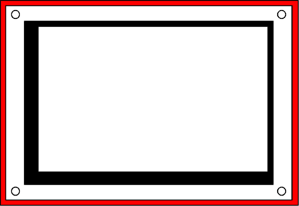 The image shows a simple black and white line drawing of an abstract room with red lines indicating walls and doors on each side.