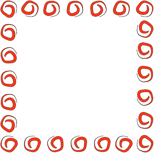 The image shows a black square with red swirls around it forming an intricate pattern on its border.
