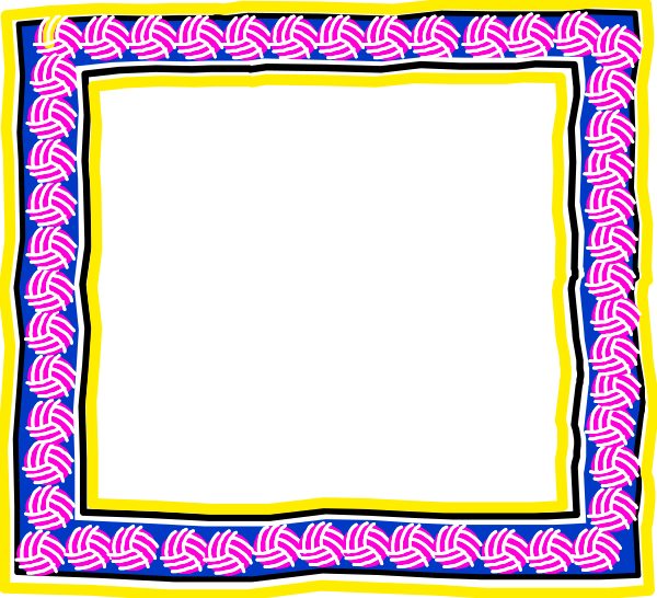 The image shows a simple graphic of an empty picture frame with decorative borders featuring pink swirls on either side against a white background.