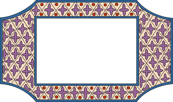 The image shows a close-up of an intricate pattern with geometric shapes resembling tiles on what appears to be a wallpaper background in shades of purple and blue.