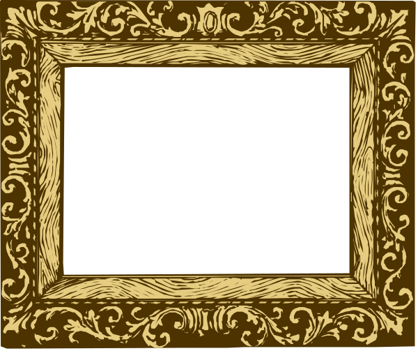 The image shows a simple black frame with no picture inside it placed within an elaborate gold decorative border on what appears to be a white background.