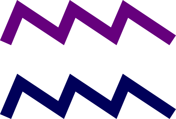 The image shows a purple zigzag pattern on top of blue waves against a grey background.