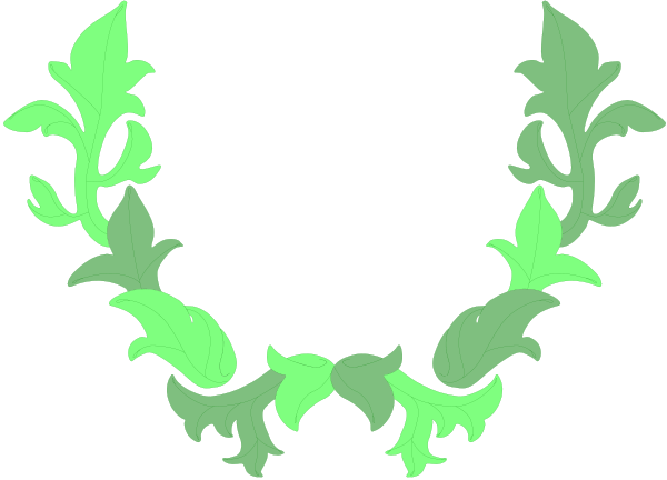 The image shows a decorative green leafy border with two symmetrical branches on either side of an oval shape at its center.