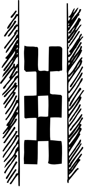 The image shows a black and white pixelated representation of an object with multiple segments connected together to form its shape.