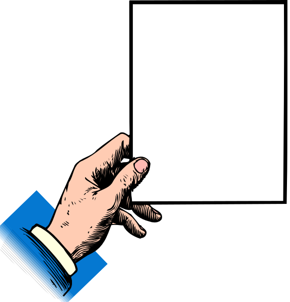 The image shows a hand holding an empty piece of paper with two different backgrounds: on top is black, while below it appears to be blue; there's no text present in either part of this composite picture.