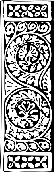 The image shows a black and white pattern with various shapes that resemble leaves on branches against an abstract background.