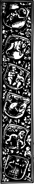 The black and white illustration shows a long vertical strip with various patterns including what appears to be stylized faces at different heights along its length.