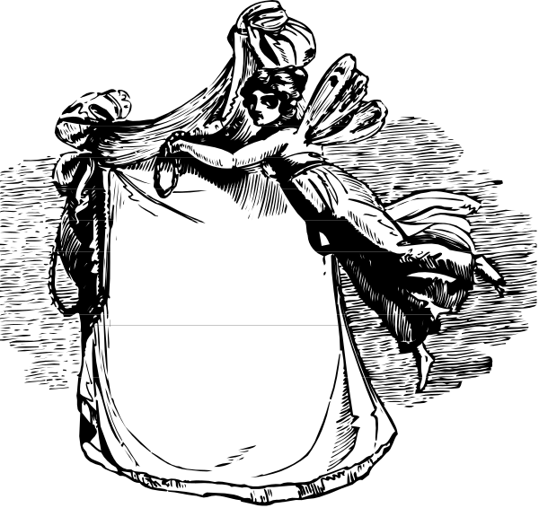 The black and white illustration shows a person with an exaggeratedly large head wearing glasses standing next to another figure that appears to be in distress; both figures have wings attached to their backs.