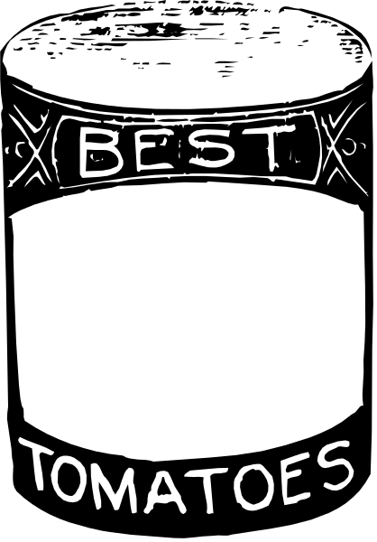 The image shows a black and white label with text that reads "BEST TOMATOES" on it.