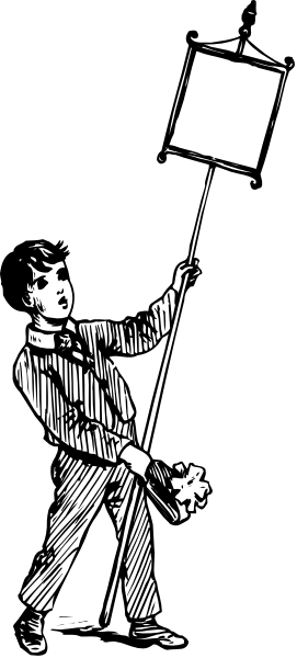 The black and white illustration depicts a man holding an umbrella standing on top of another person's shoulders in front of a building with columns at nighttime.
