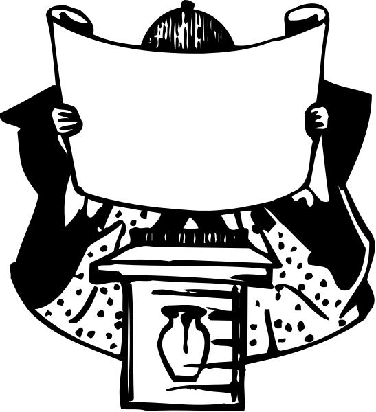 The black and white illustration shows a cartoon character holding up an open book with both hands while standing atop what appears to be a pedestal labeled "information."