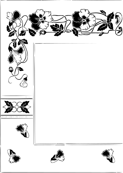 The black and white photo shows a floral pattern with flowers at both ends of what appears to be an object resembling a bookmark or decorative item in between them.