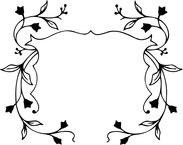 The black background features a white border with two symmetrical leaf designs on either side of what appears to be an abstract shape in between them.