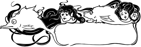 The black and white illustration shows a whale with three dolphins swimming behind it on its back.