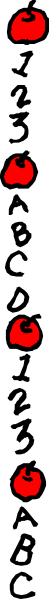 The image shows a black background with red dots arranged vertically on both sides of what appears to be an orange line in between them.