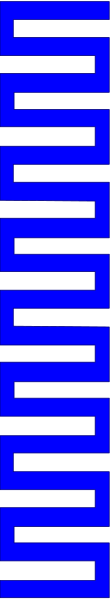 The image shows a vertical strip of blue rectangles with black borders against a gray background on what appears to be an electronic device screen displaying text in different fonts and sizes.